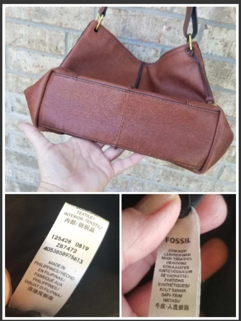 Vtg Fossil BROWN Handbag (14x12x4) Leather Satchel Saddle Bucket Purse